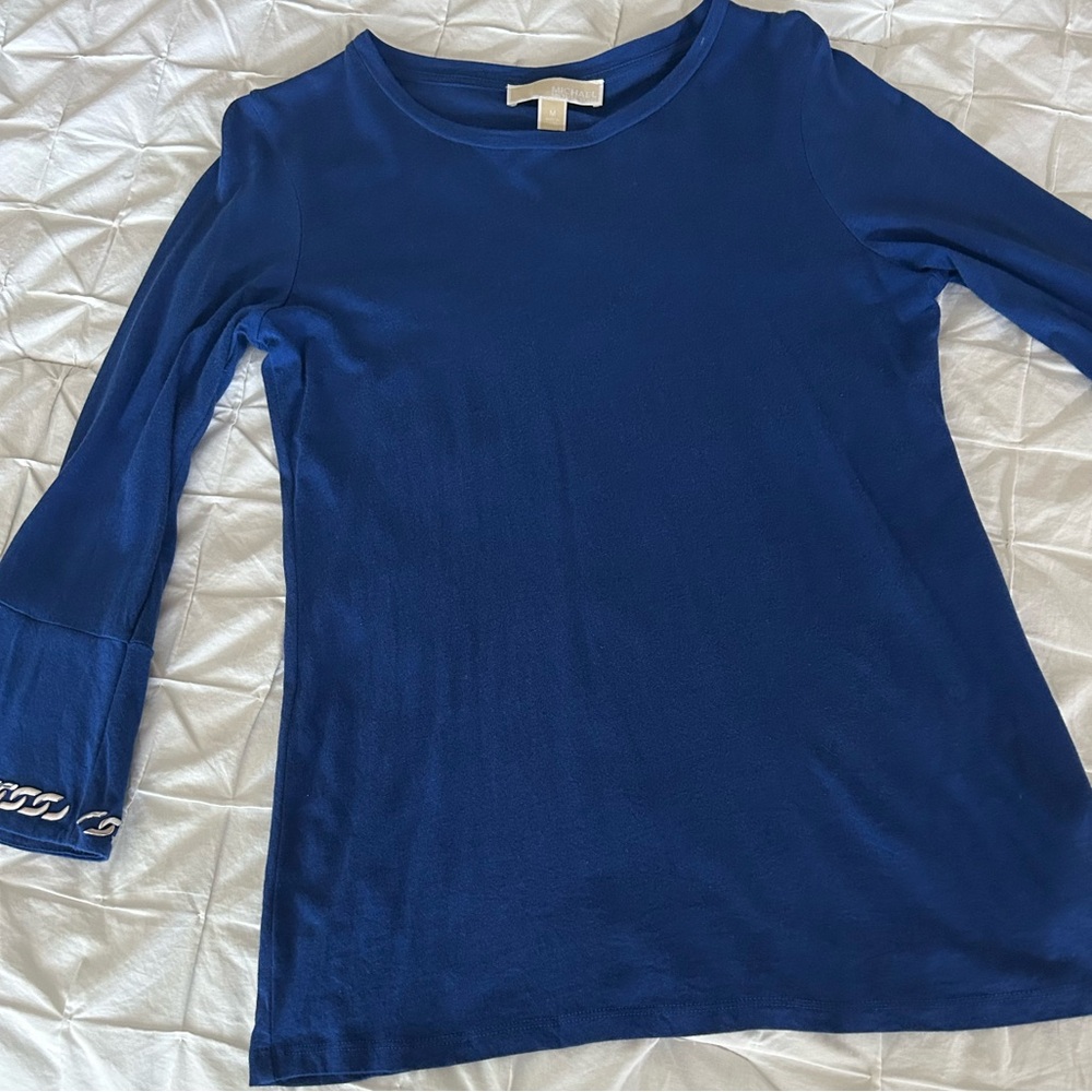 Michael Kors Royal Blue 3/4 Sleeve Top with Chain Accents - Picture 4 of 4